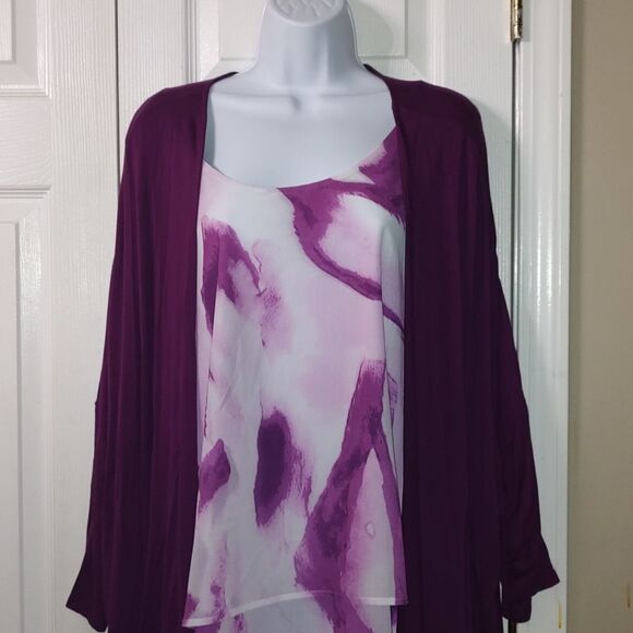 Lane Bryant 2 pc sleeveless blouse and open front light weight cardigan Sz 22/24 - Picture 3 of 9